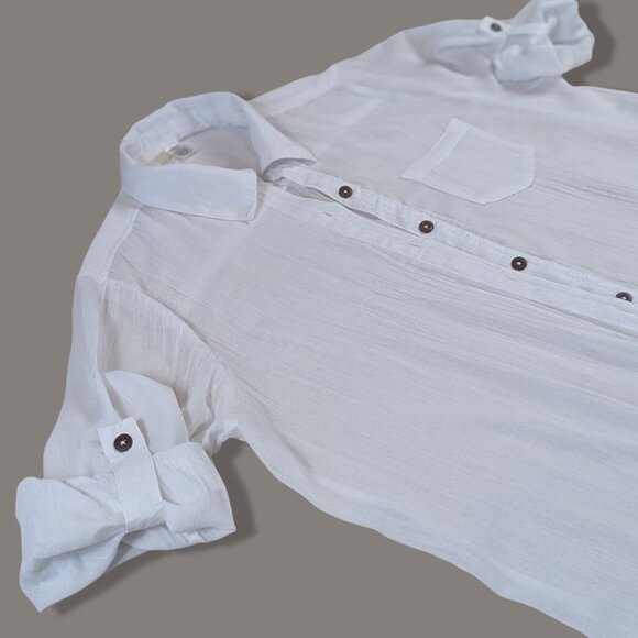 Mynah White Gauzy Button Front Swim Coverup - 2X - Suitable for all sizes below - Picture 6 of 9